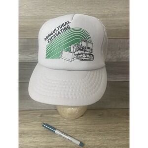 Vintage Agricultural Hat Cap Snap Back Mesh Trucker Promo Mens Excavating 80s
